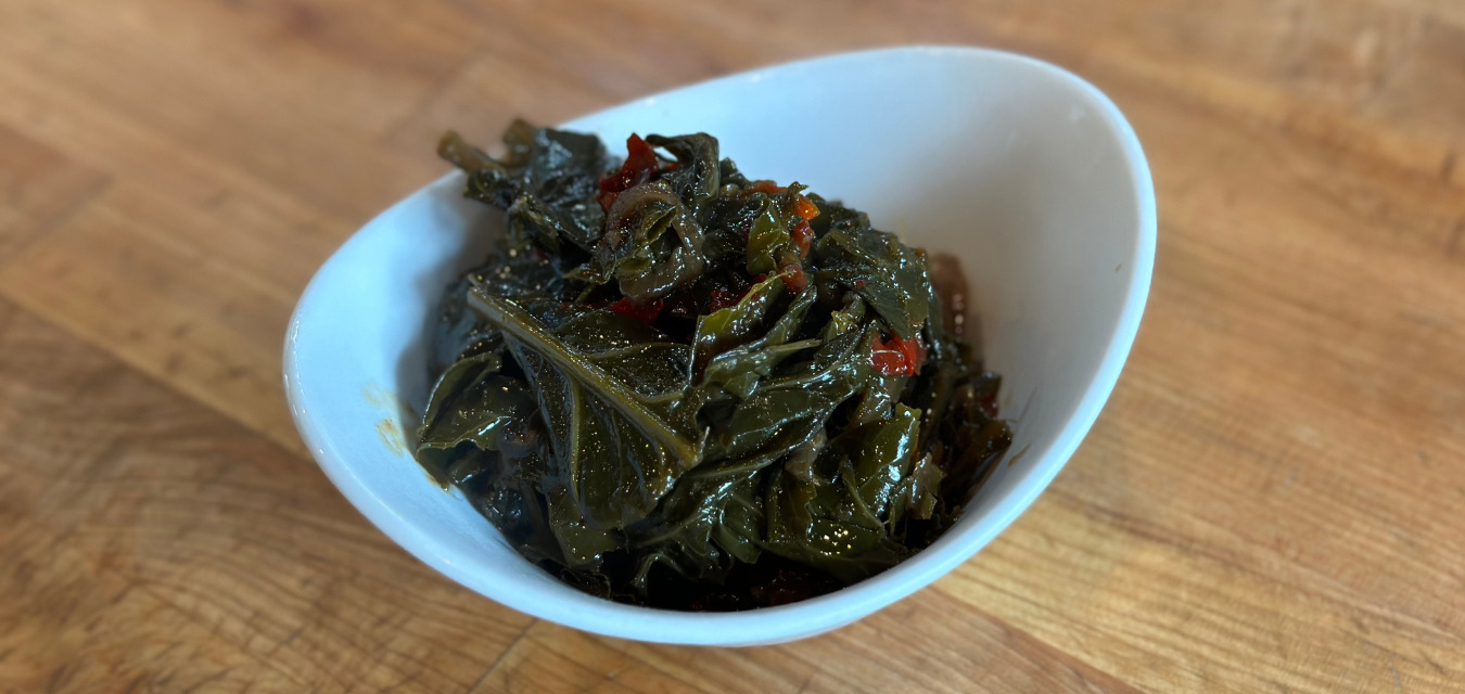 Jackson Mississippi chef Chaz Lindsay's Calabrian chili braised collard greens.