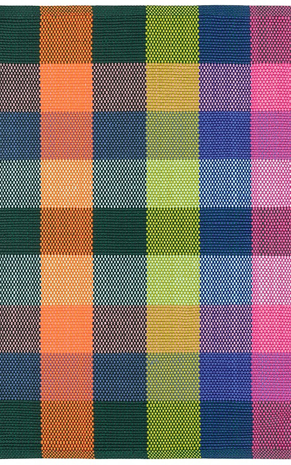 featured in the Russell nashville: a multicolored plaid rug with yellows, oranges, pinks, blues, and greens