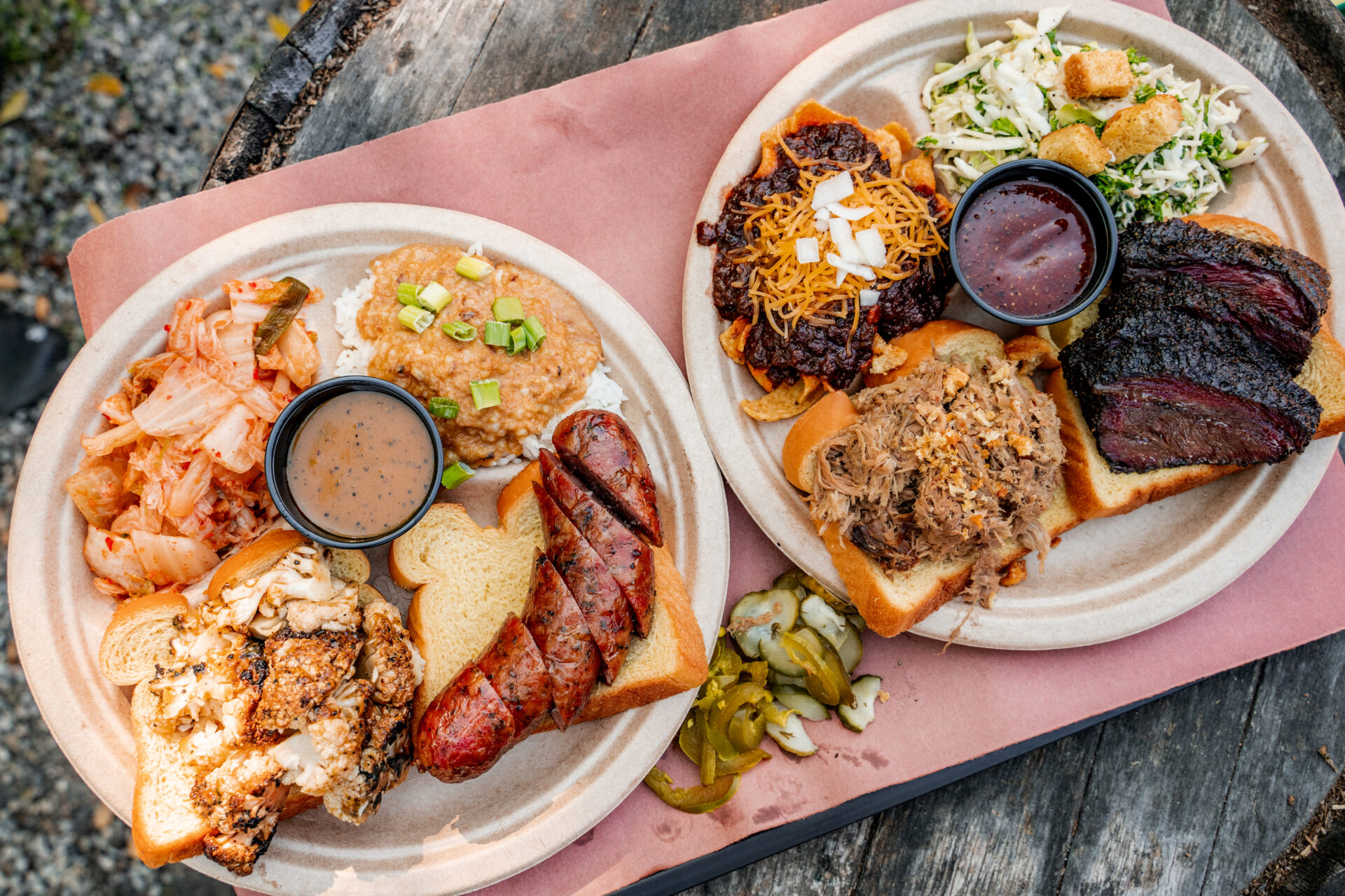 Plates of barbecue piled high at Leroy & Lewis, set to open in 2024