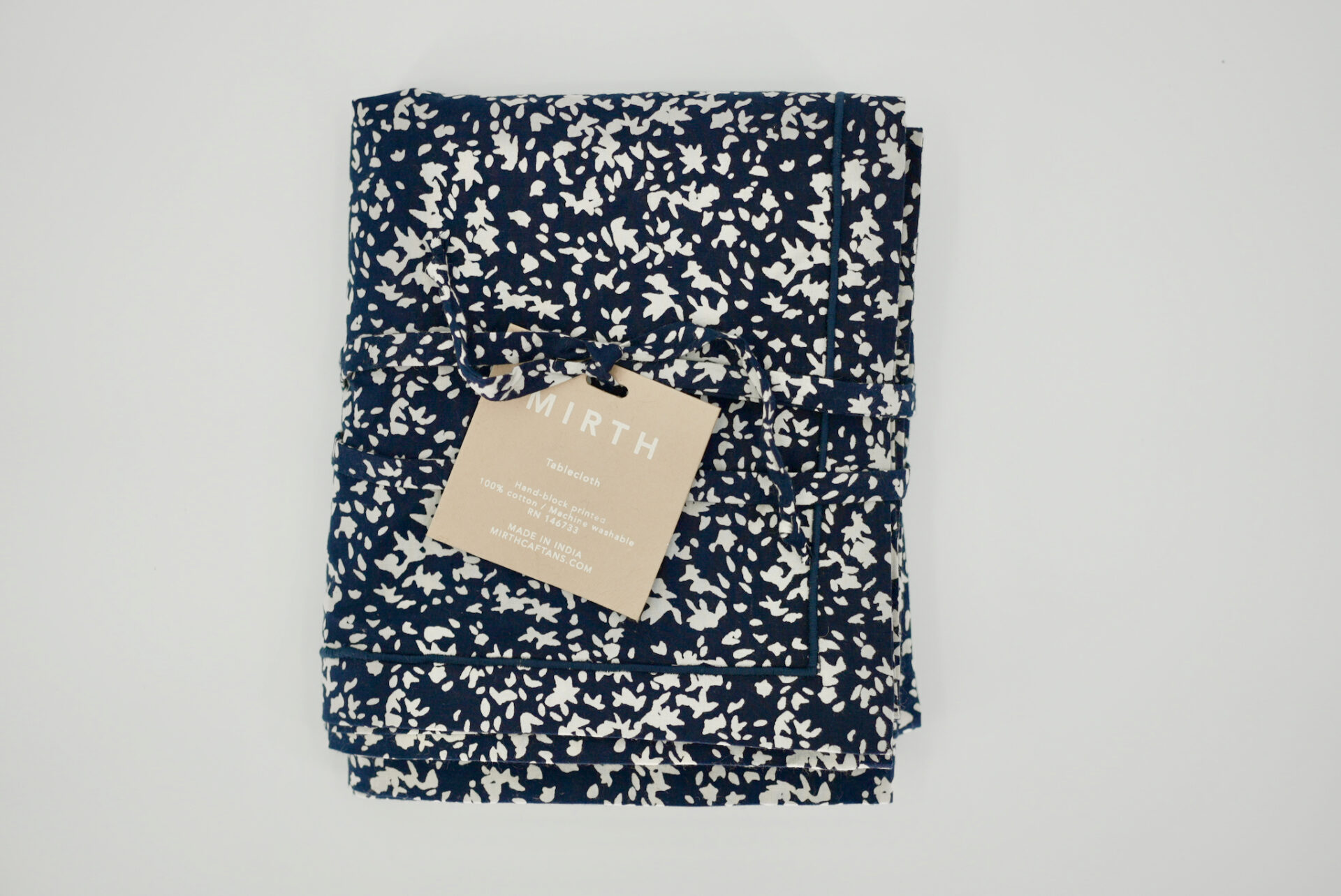 Navy floral printed cotton tablecloth