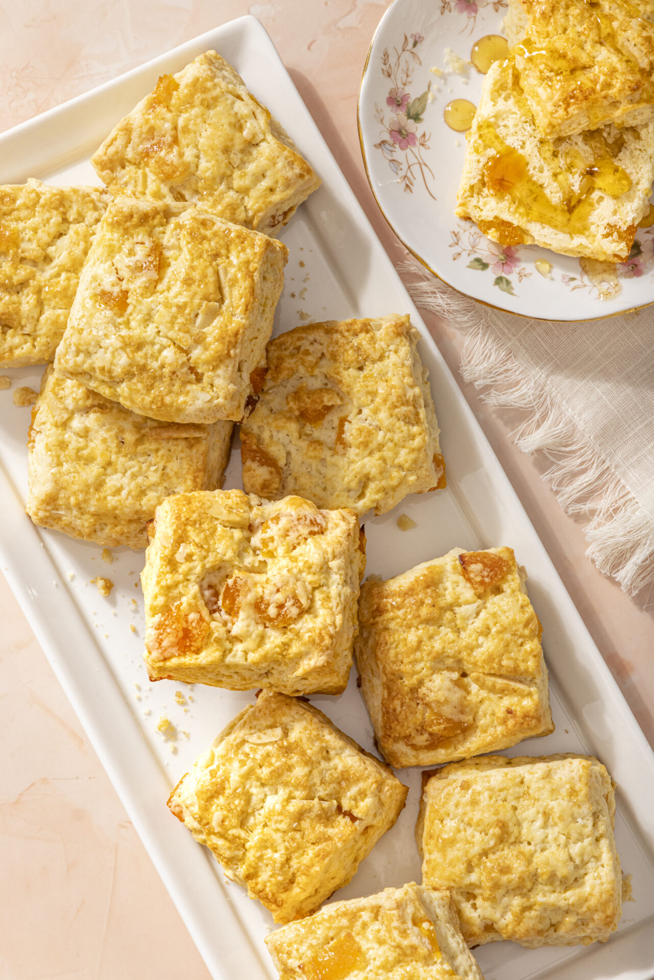 Almond apricot scones on a tray