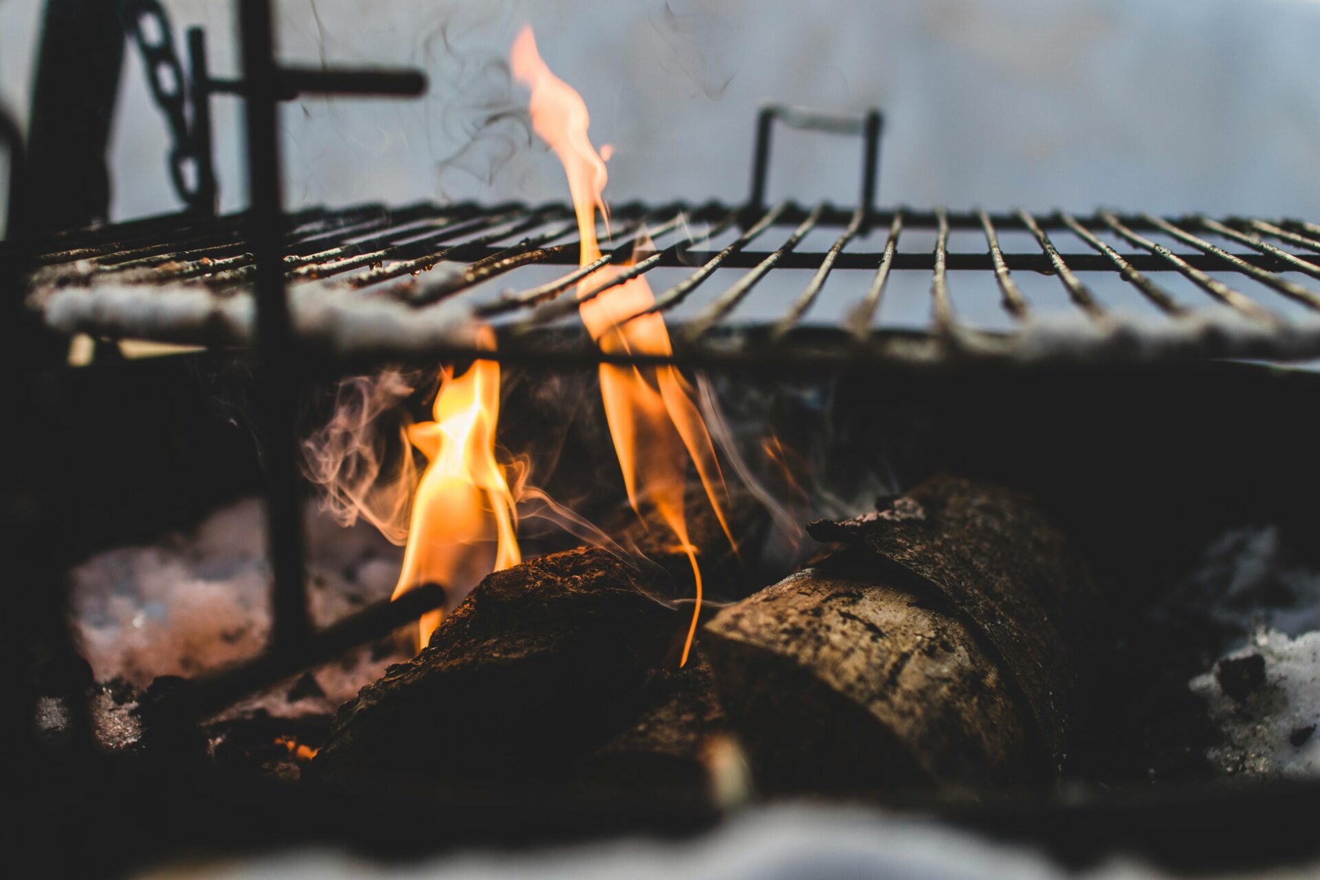 Fire on a bbq grill.