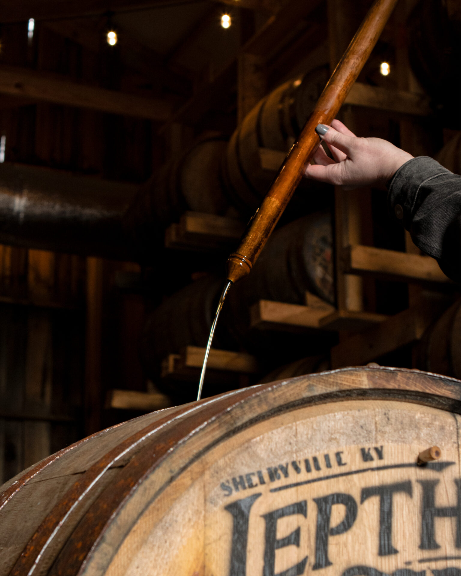 Bourbon barrels at the Jeptha Creed Distillery