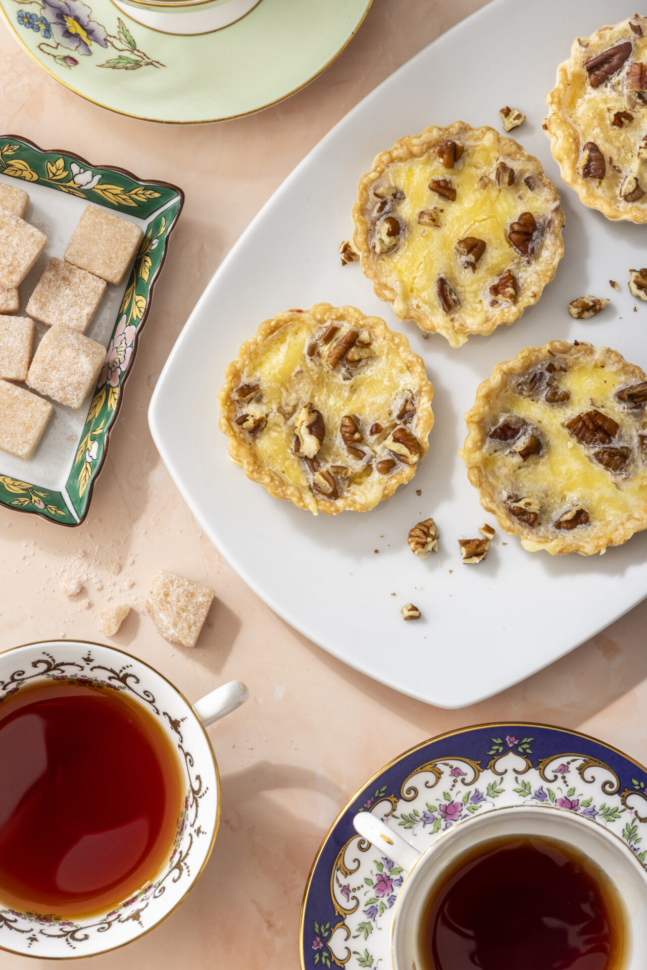 pecan gouda tarts for high tea with sugar cubes