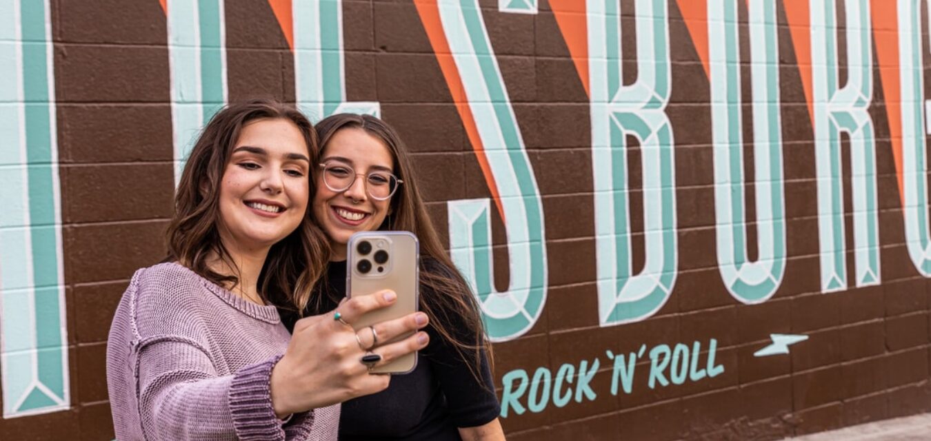 Two girls taking a selfie in Hattiesburg, Mississippi.
