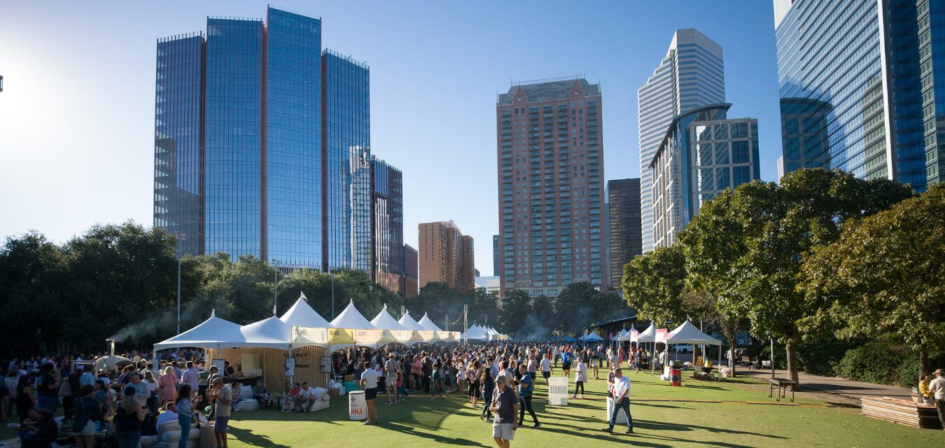 Tents and guests at Discovery Green for Southern Smoke Festival