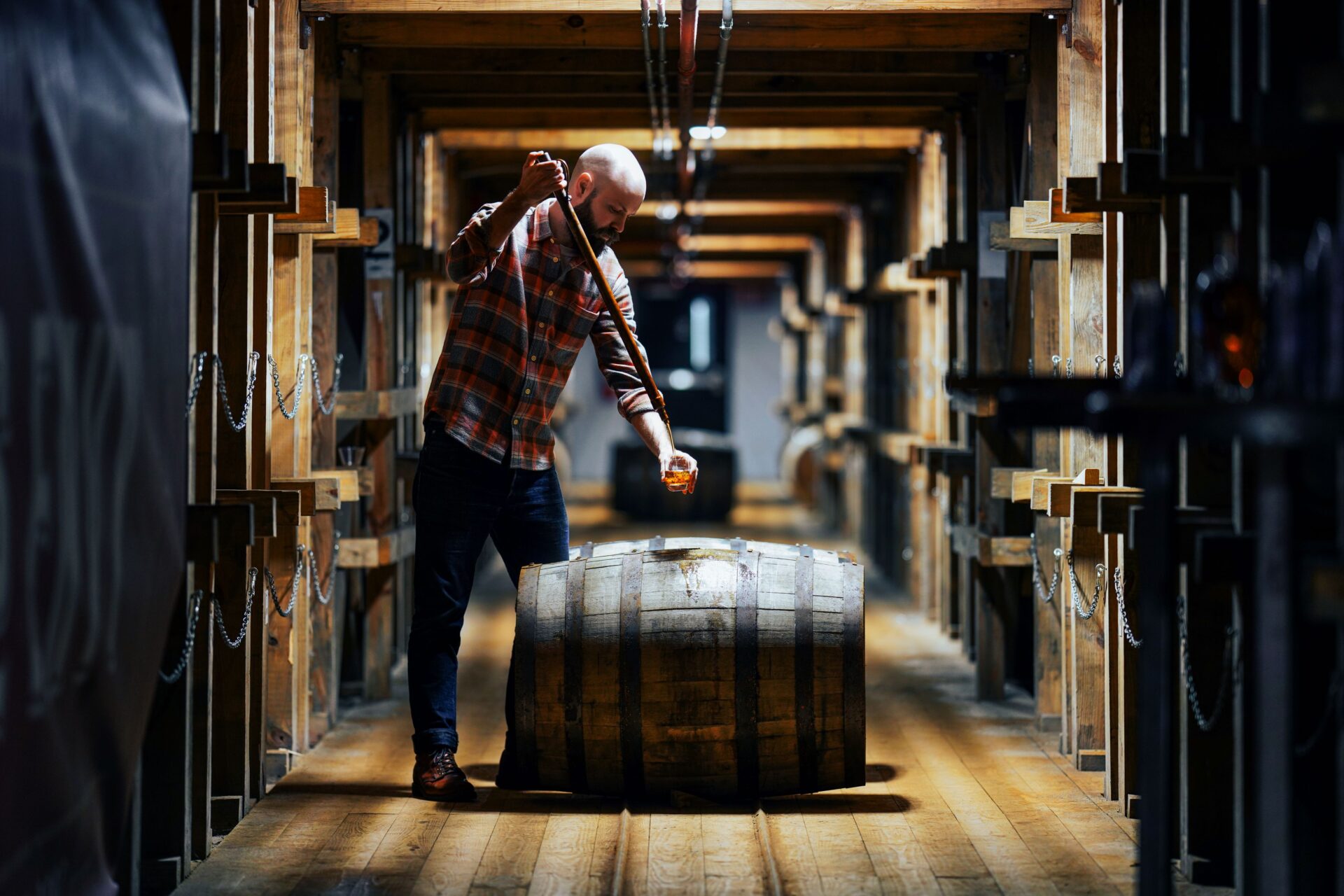 Owen Martin working in the Angel's Envy distillery