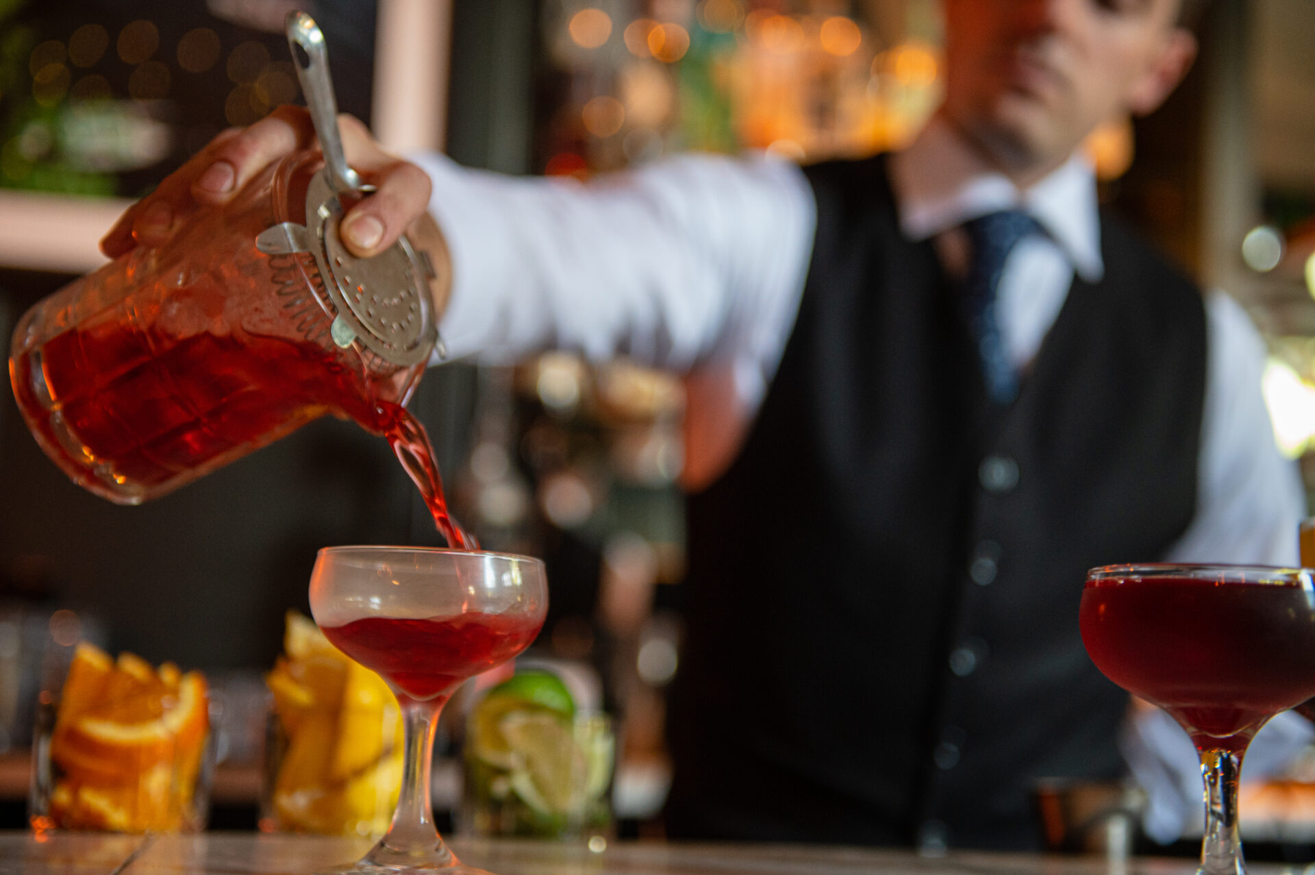 A drink being poured at the bar at Bottega in Birmingham, Alabama.