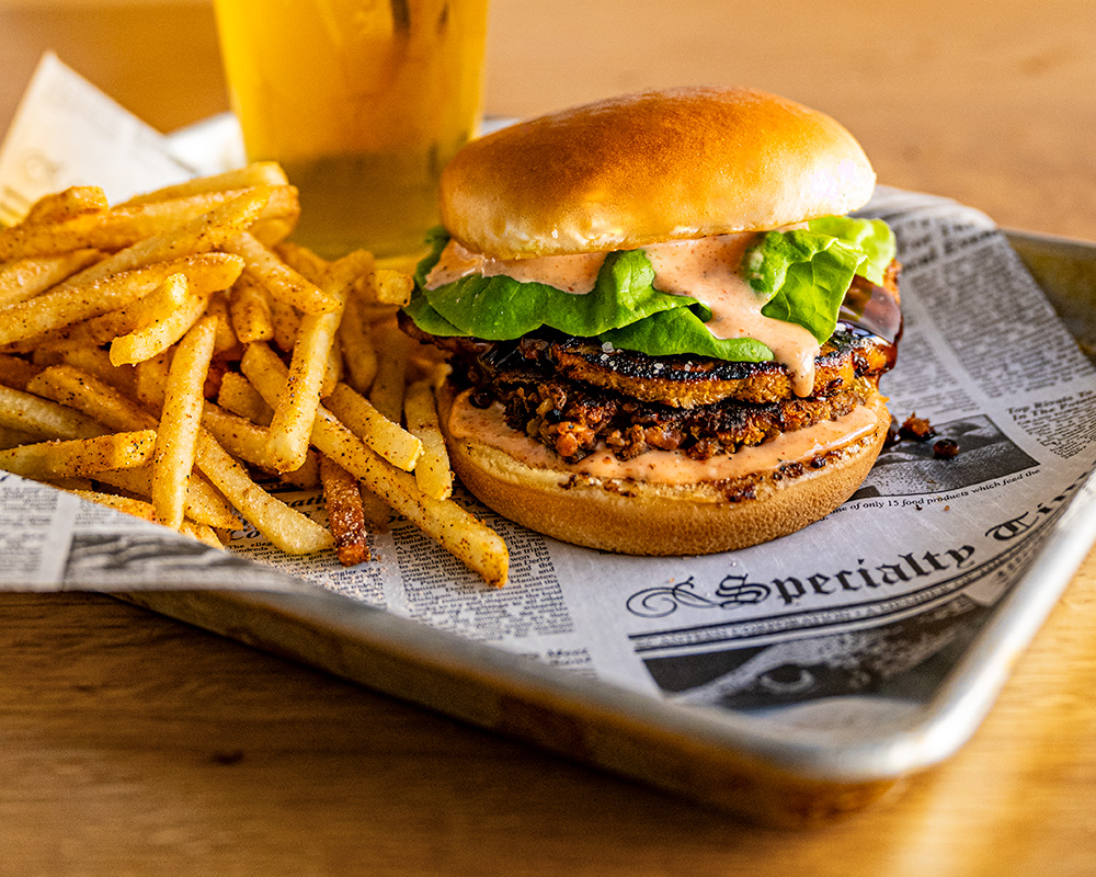 A double patty plant based burger from  Anonymous Burgers in Greenwood, South Carolina. 