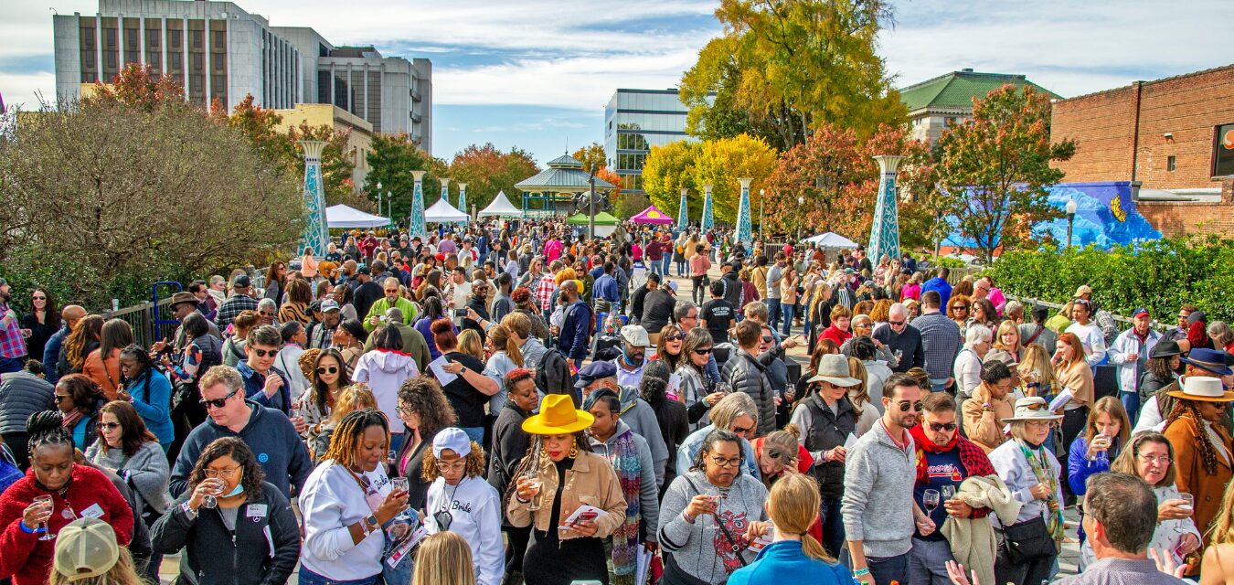 Guests line the street for sampling at Decatur Wine Festival