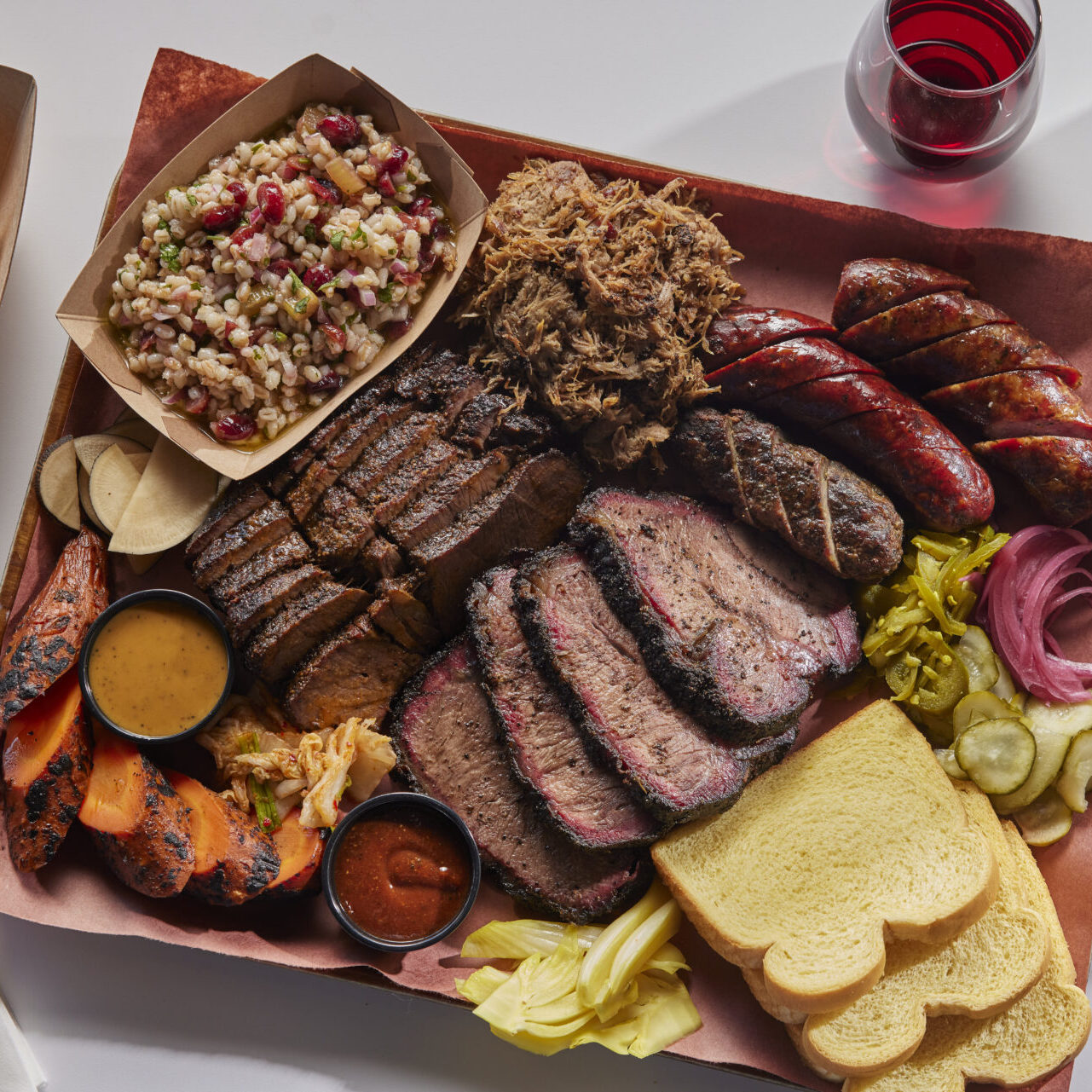 L&L Meat Tray with Wine from Pullman Market in San Antonio, Texas