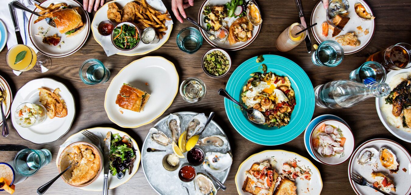 A variety of dishes at The Darling Oyster Bar in Charleston, South Carolina