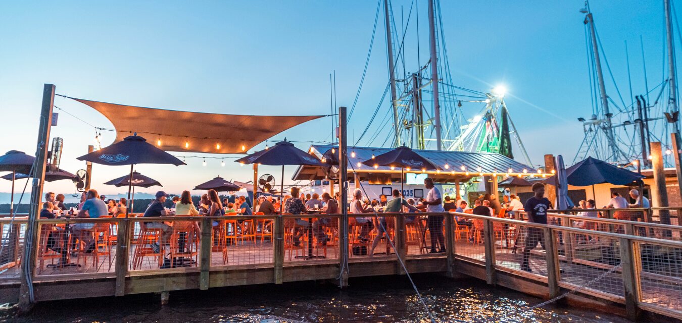 A restaurant lit up in the evening in South Carolina