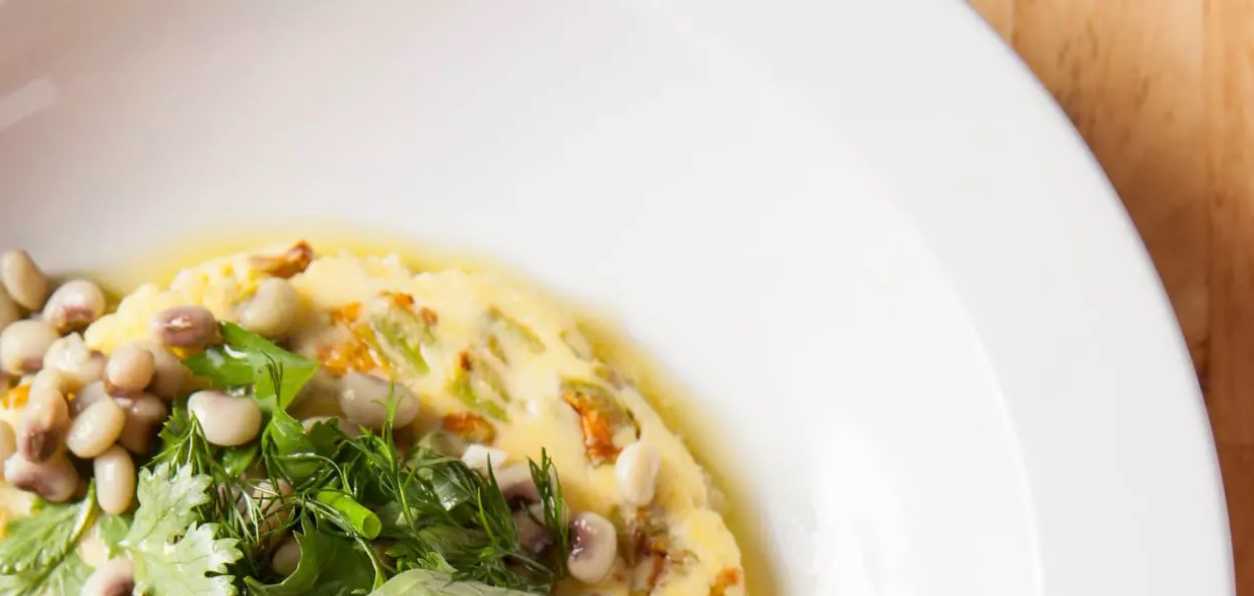 Mother’s day squash blossom frittata with field peas