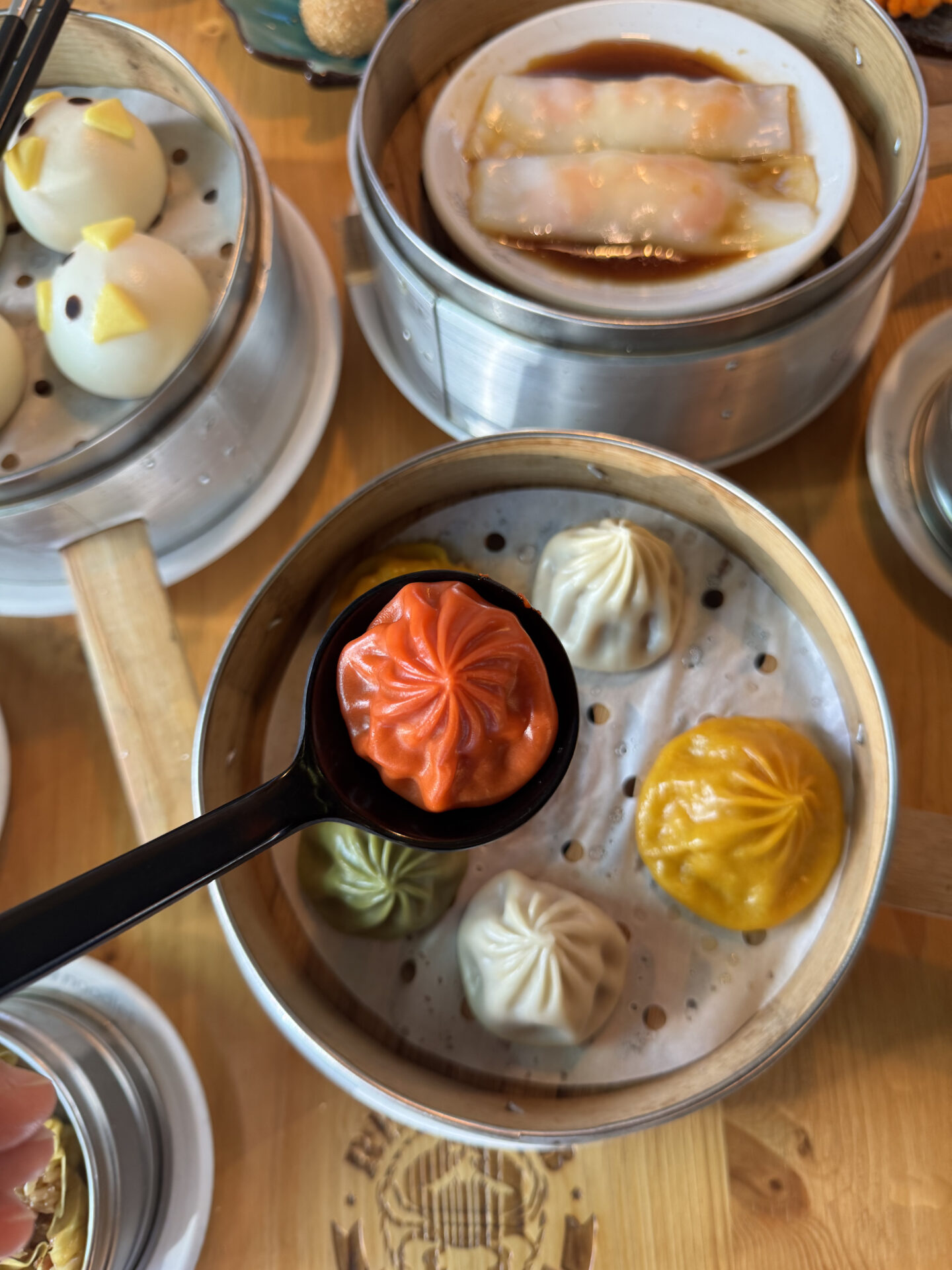 An array of colorful dumplings at Q Noodles in Charlottesville.