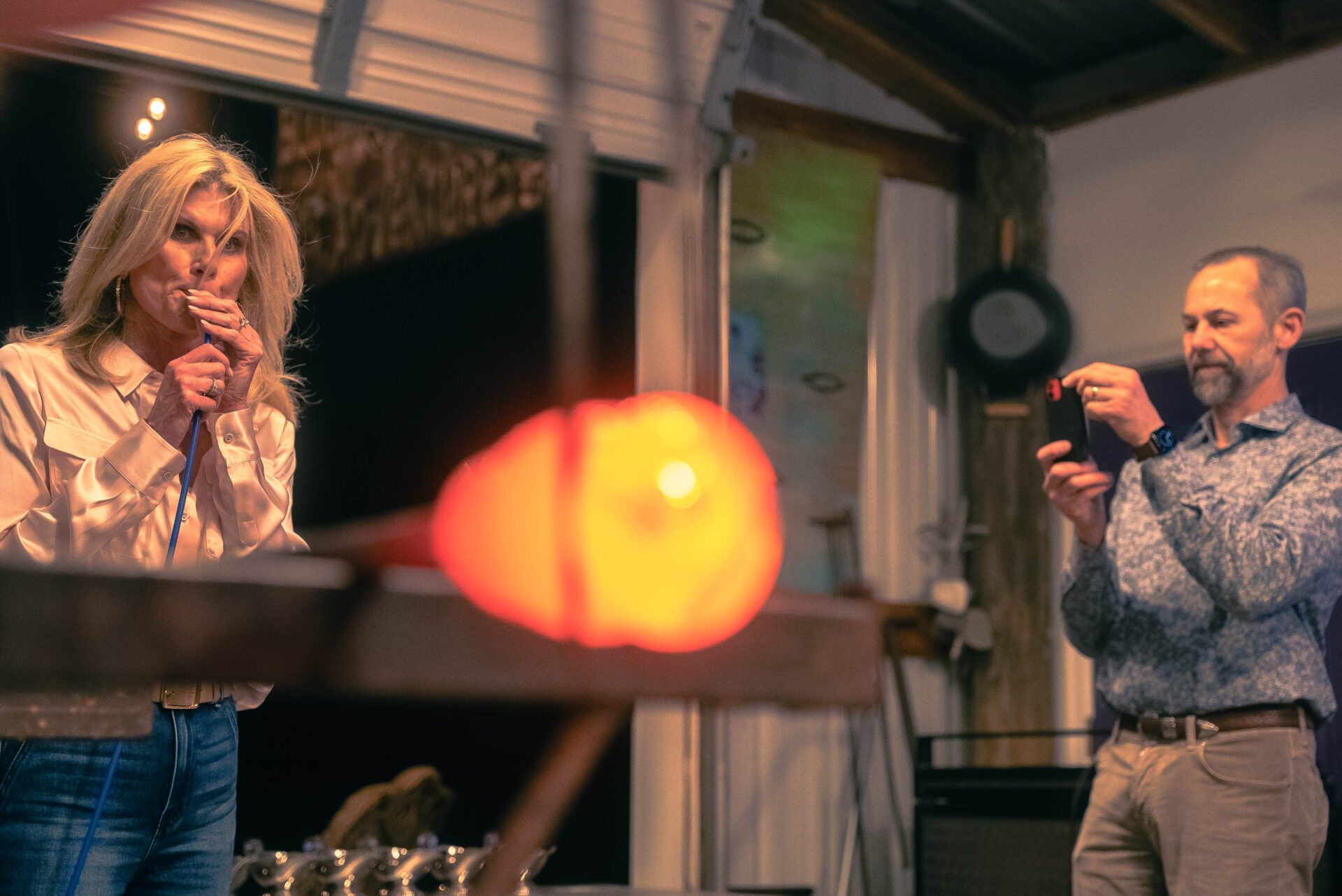 Glass blowing at Mohawk Steel and Glass in Hattiesburg, Mississippi.