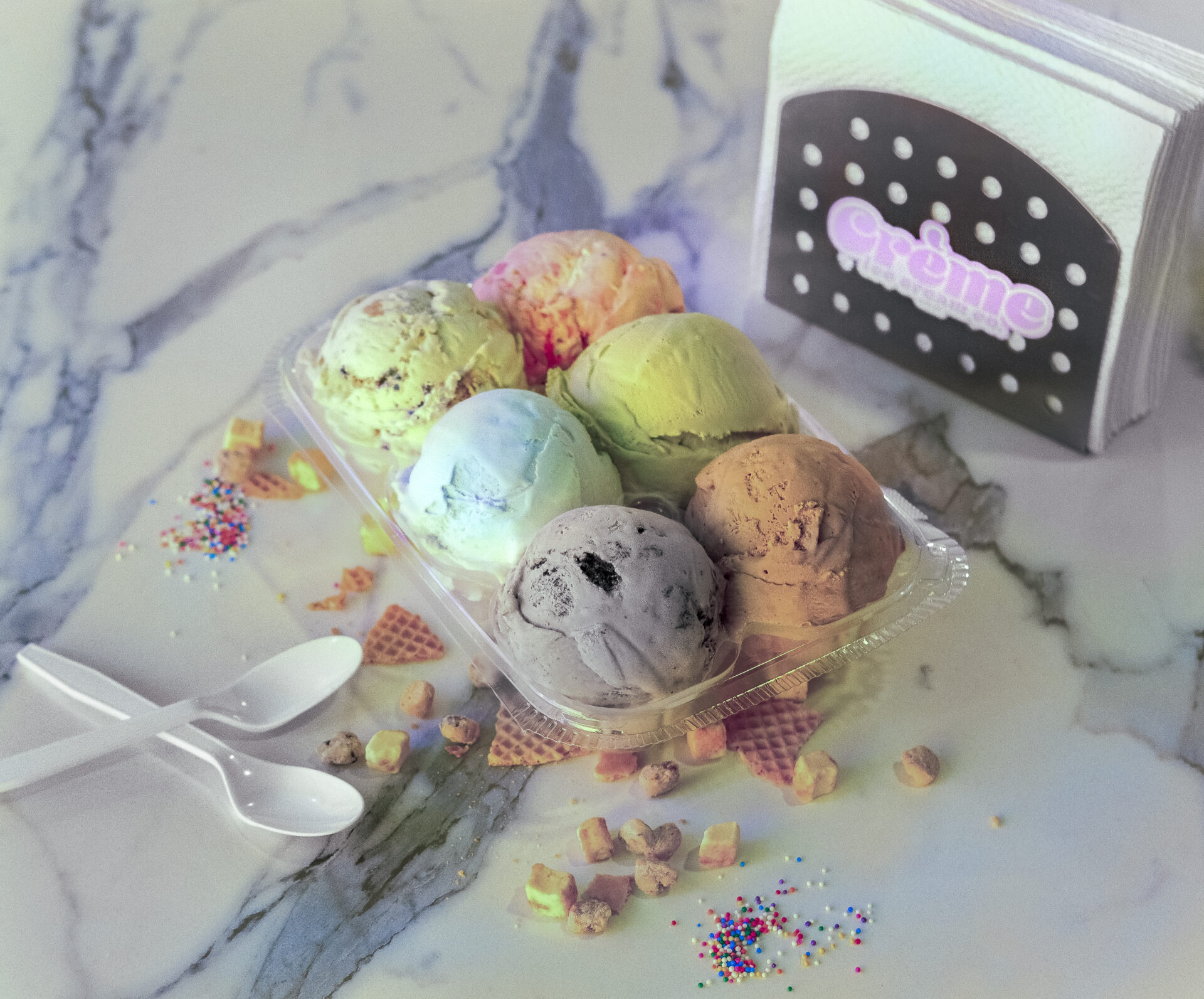 ice cream flight at creme ice cream co