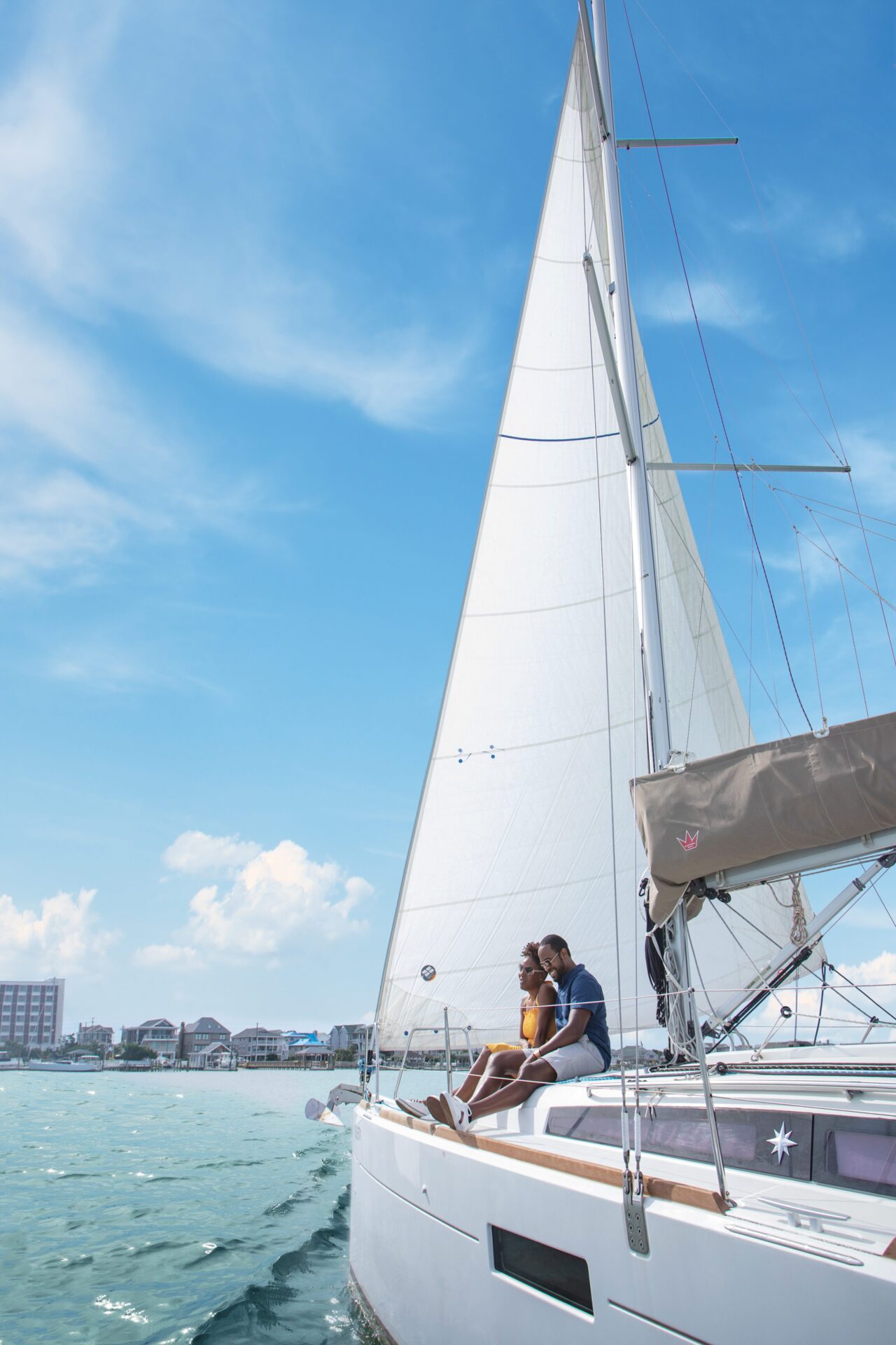 a couple on a boat in Wilmington NC