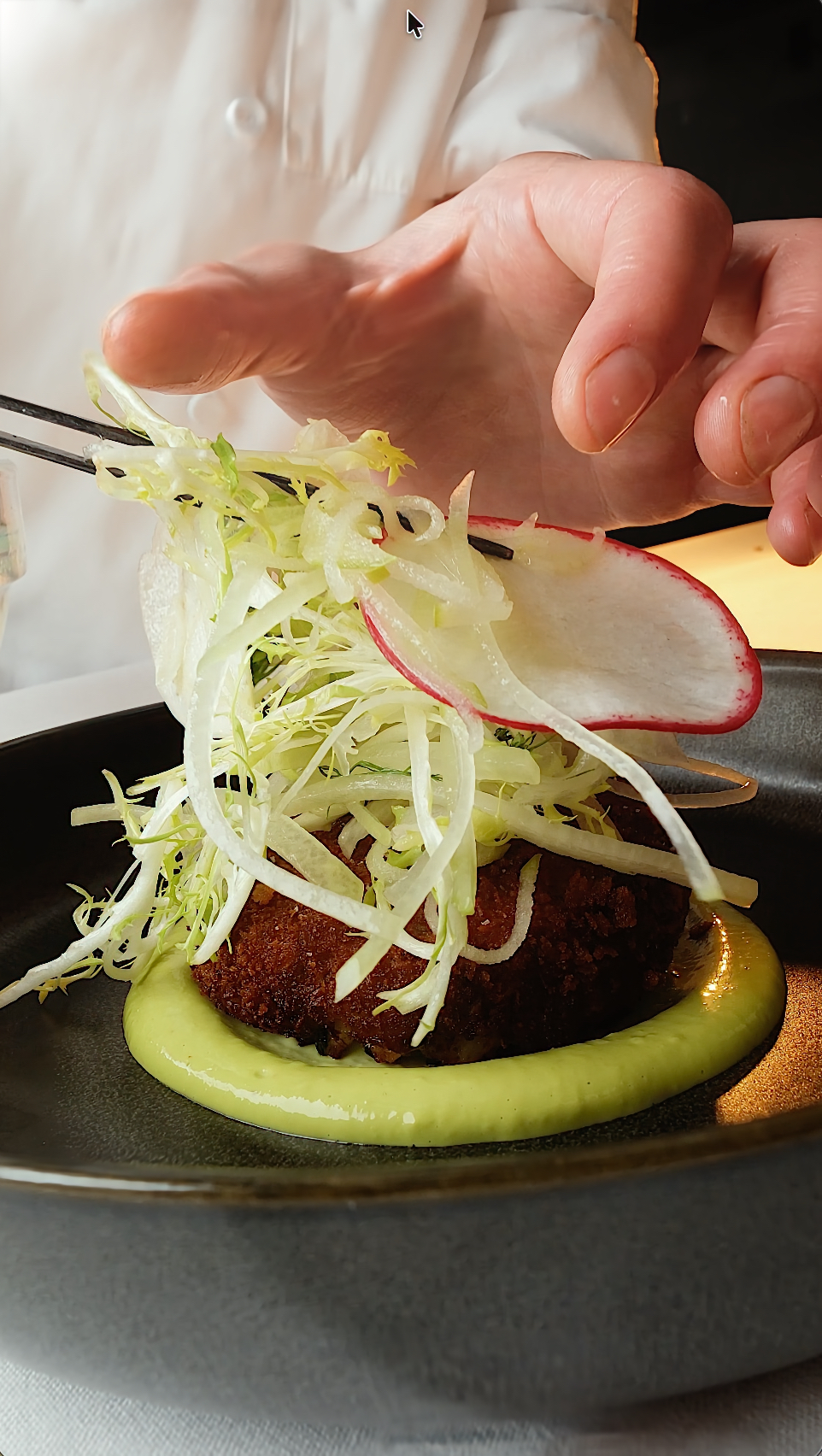 Louisiana Crab Cake with Chive Remoulade and Mirliton & Apple Salad Todd Coleman