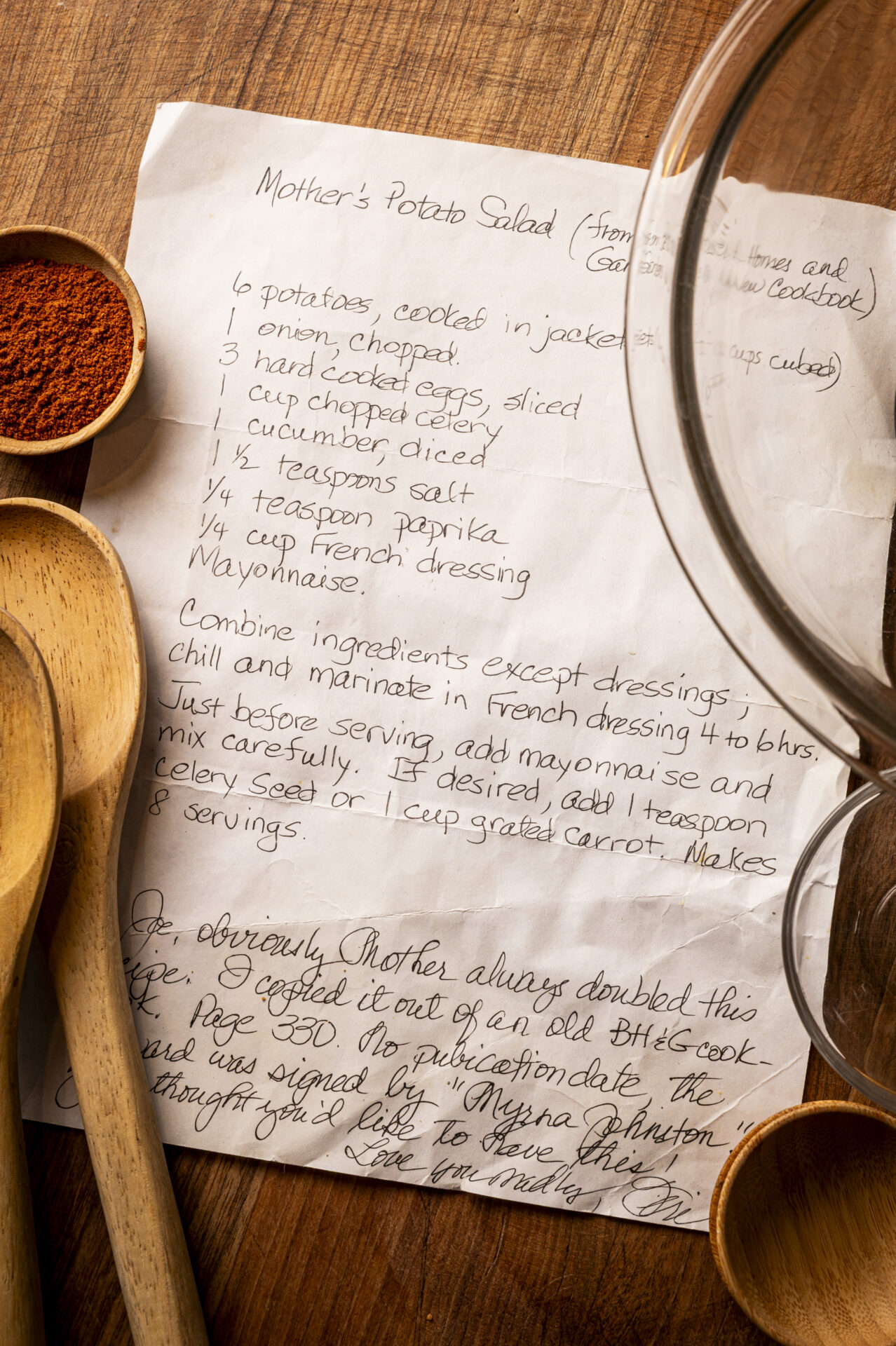 handwritten photo of Joe Yonan Mother's Potato Salad recipe