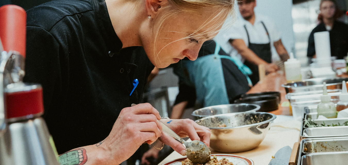 Chef Kayla Pfeiffer prepping food